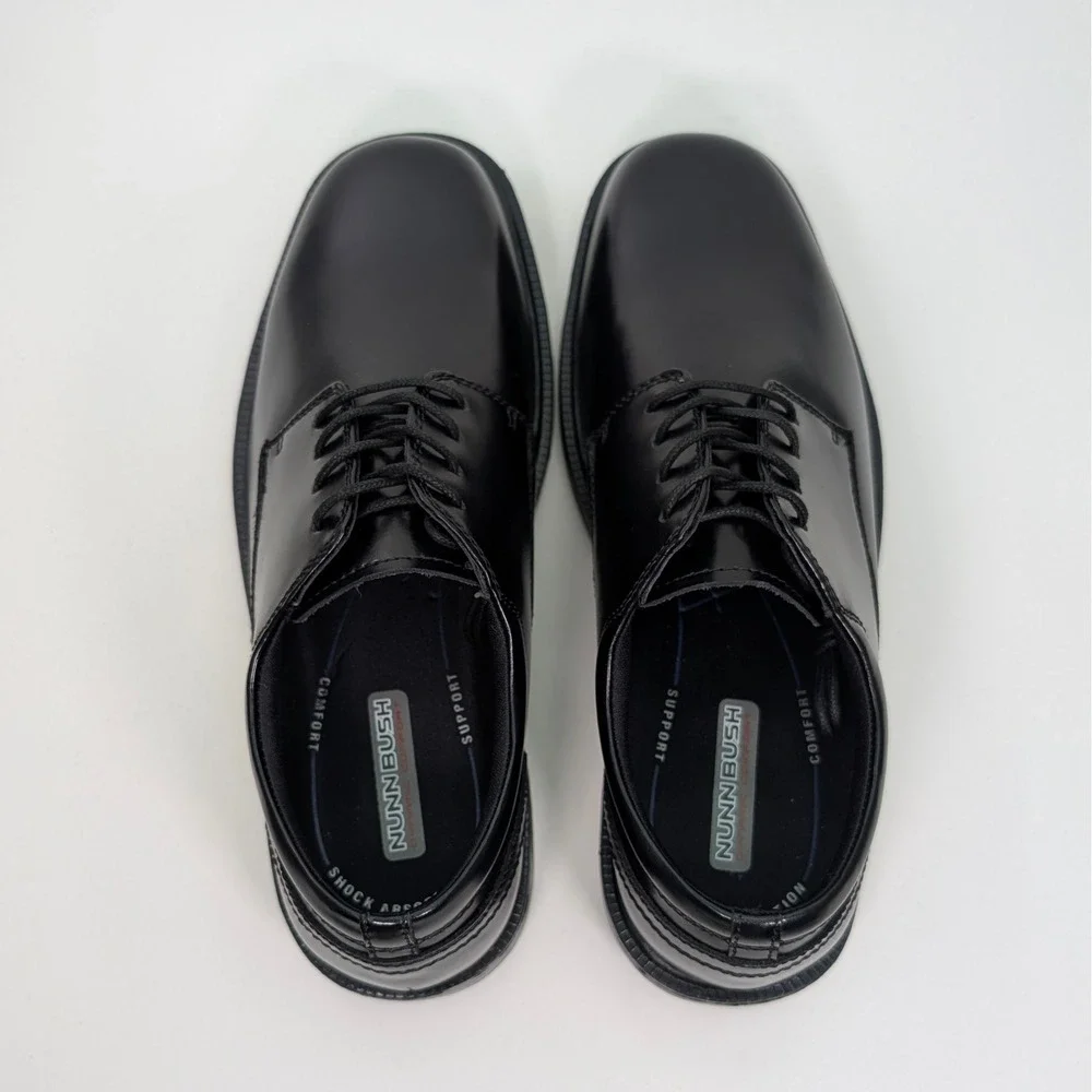 Nunn Bush Eddy Plain Toe Oxford Derby Mens 9.5 Black Leather Shoes Slip Resist